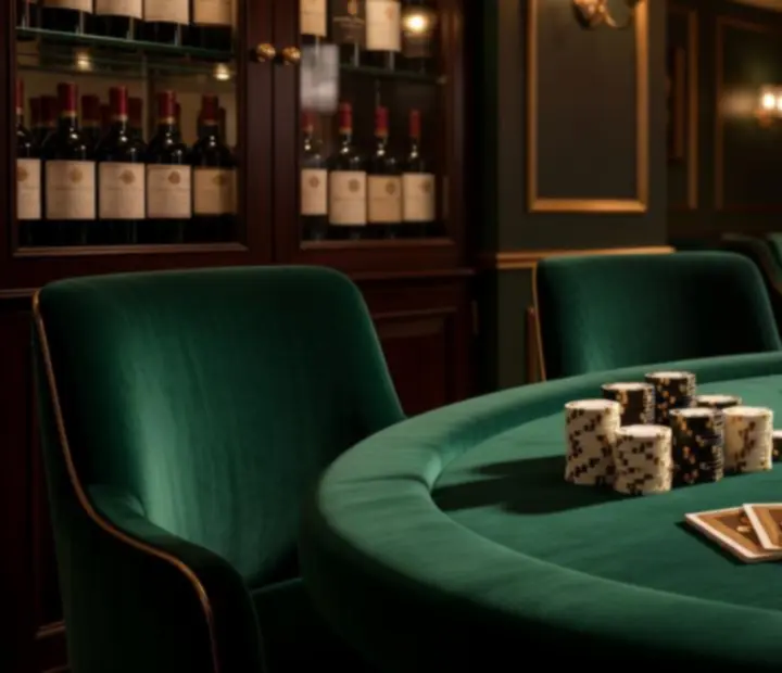 Cadre feutré d'un restaurant gastronomique avec table de poker élégamment dressée