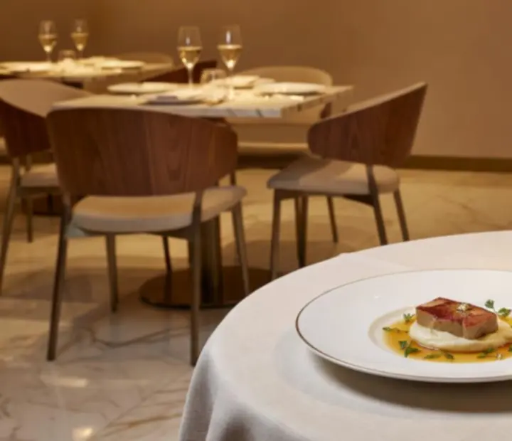 Entr&eacute;e gastronomique dress&eacute;e sur une table pr&egrave;s de verres de vin