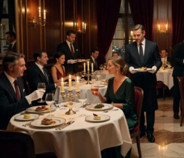 Table dressée pour un événement gastronomique haut de gamme dans un restaurant en France.