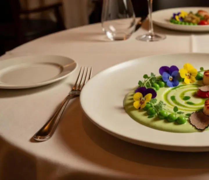 Assiette gastronomique contemporaine mettant en valeur des produits de saison