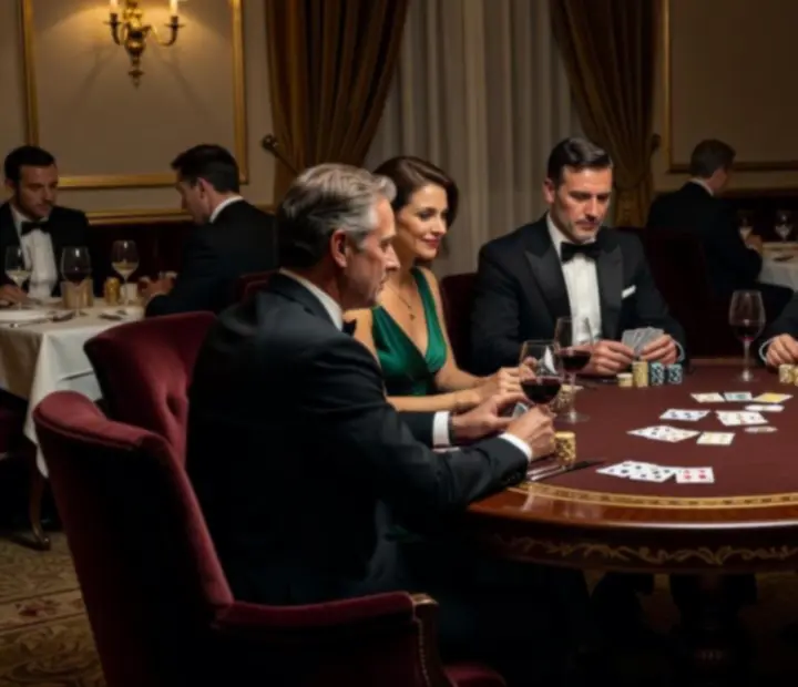Ambiance feutr\u00e9e de soir\u00e9e poker dans un restaurant \u00e9l\u00e9gant