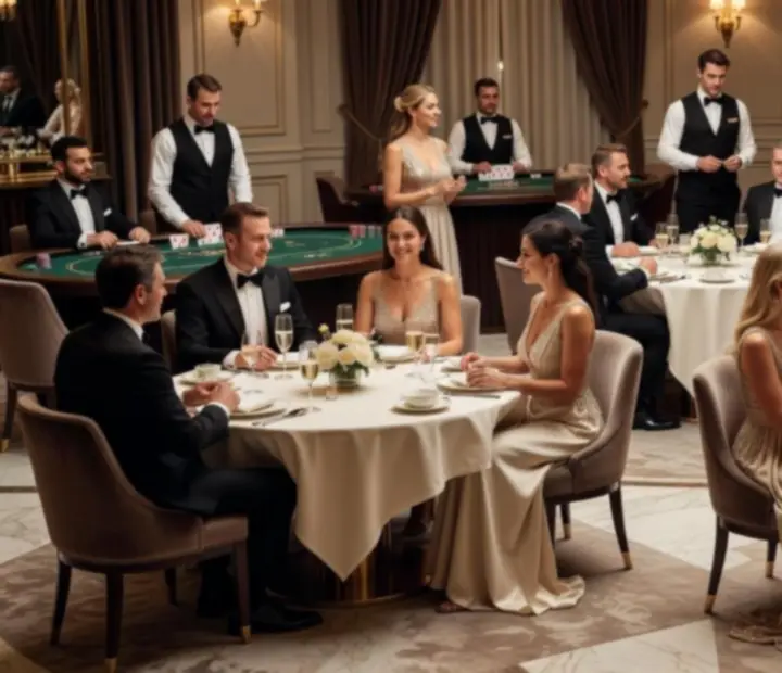 Table de poker élégante dans un restaurant gastronomique à la lumière tamisée