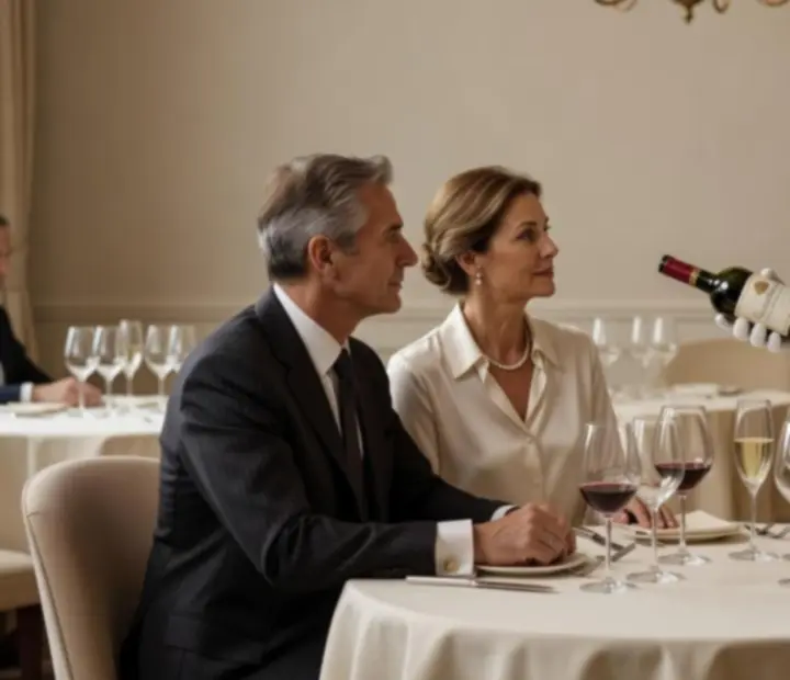 Sommelier servant un verre de vin dans une ambiance feutrée