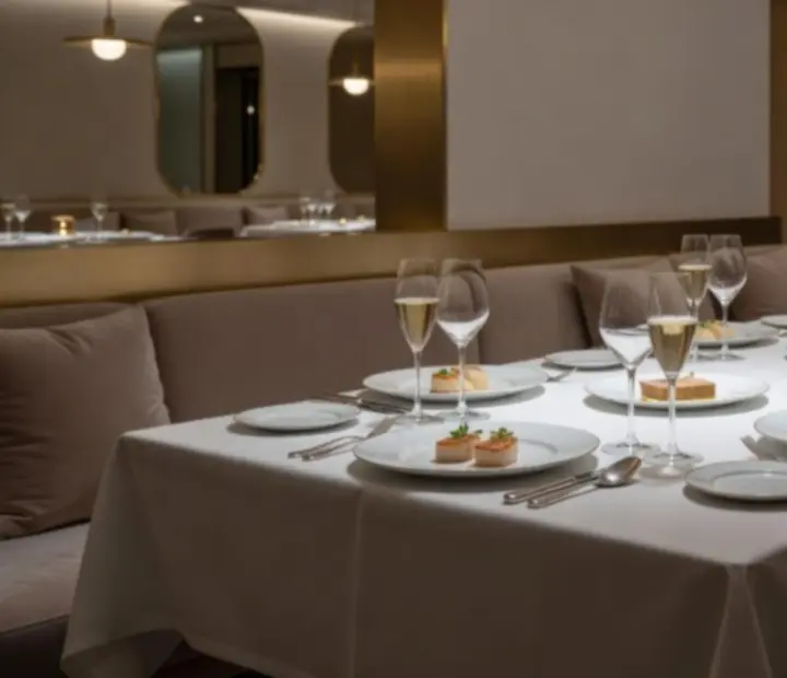 Table gastronomique VIP dressée avec élégance dans une ambiance feutrée